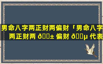 男命八字两正财两偏财「男命八字两正财两 🐱 偏财 🌵 代表什么」